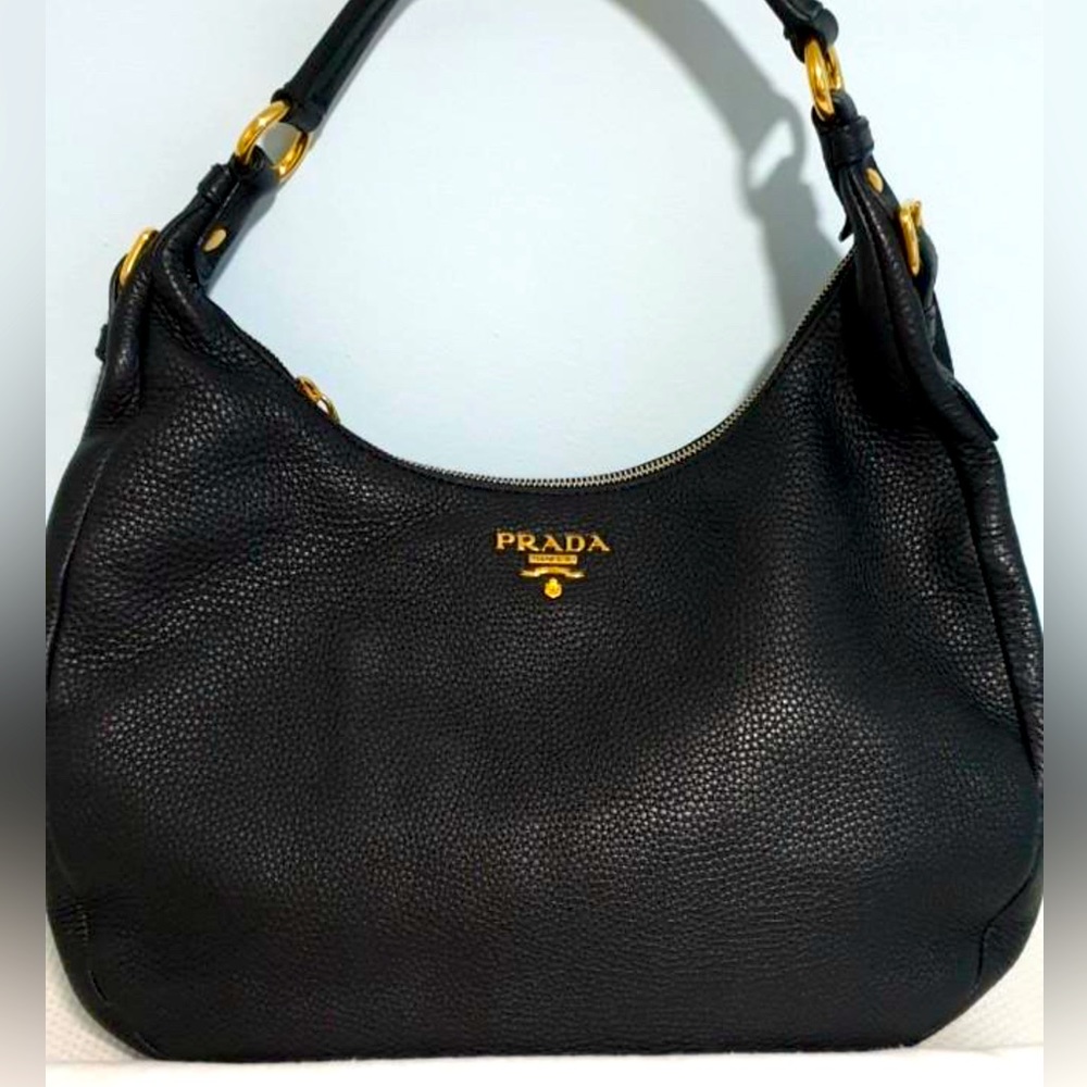 Prada Vitello Daino Black Leather Hobo